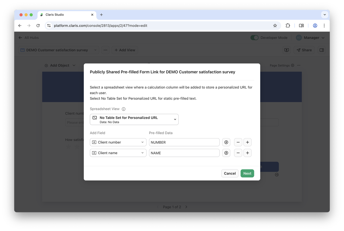 Pre-filled link options