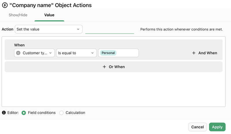 Condition: Set value to empty